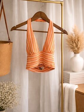 Striped Orange Halter Crop Top